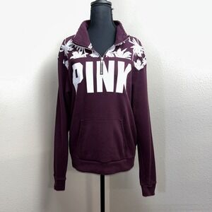 PINK By Victoria's Secret Pullover Sweater Women's Small Maroon Palm Tree Pocket